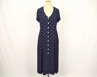 KARL LAGERFELD vintage 90s navy viscose jersey button front dress