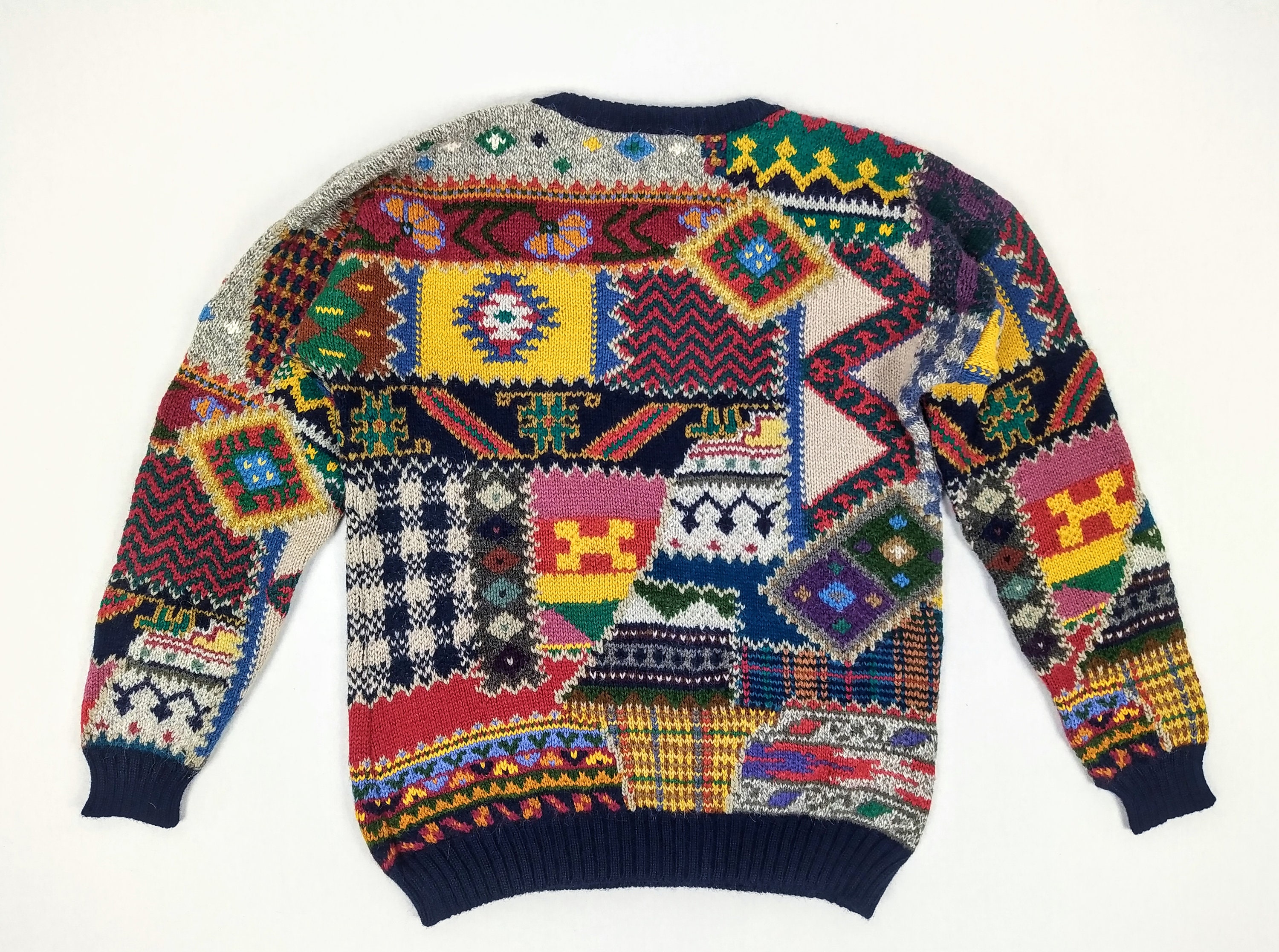 FACONNABLE vintage men's multi-pattern alpaca hand knit sweater