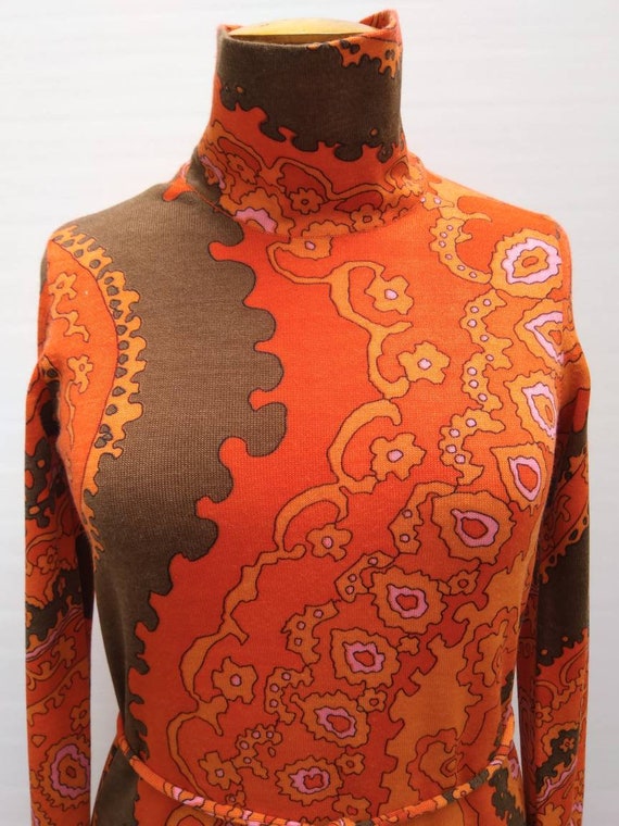LEONARD vintage early 70s orange psychedelic prin… - image 9