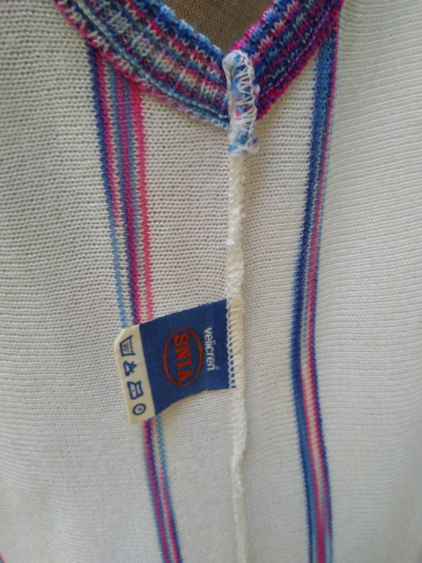 PIERRE CARDIN vintage 70s white pink blue striped fine knit logo vest