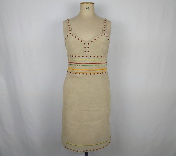 CACHAREL vintage tan suede sundress with embroider