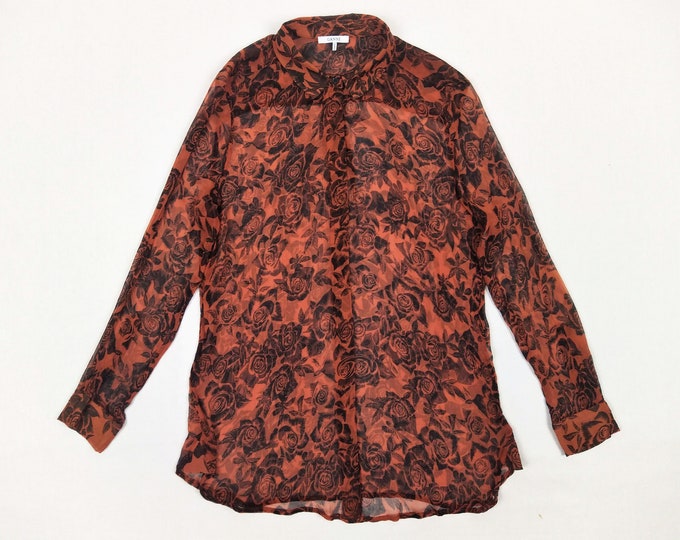 GANNI pre-owned rust/black floral crinkle silk chiffon blouse