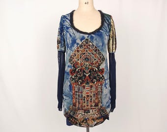 SAVE THE QUEEN vintage print mesh ruched mini dress