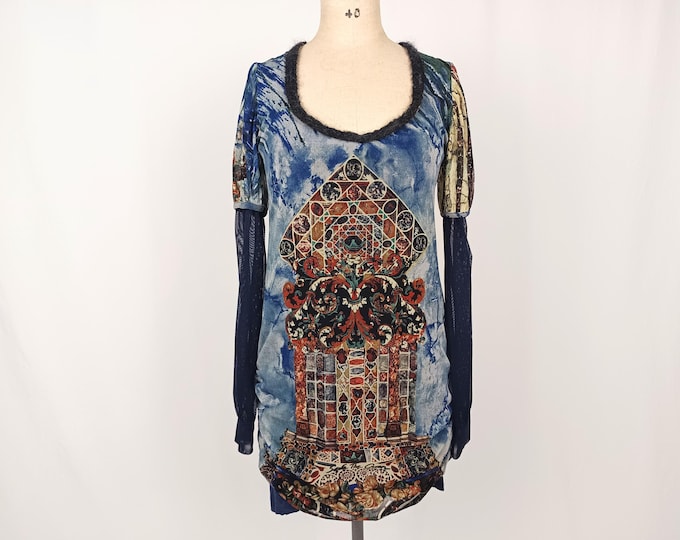 SAVE THE QUEEN vintage print mesh ruched mini dress