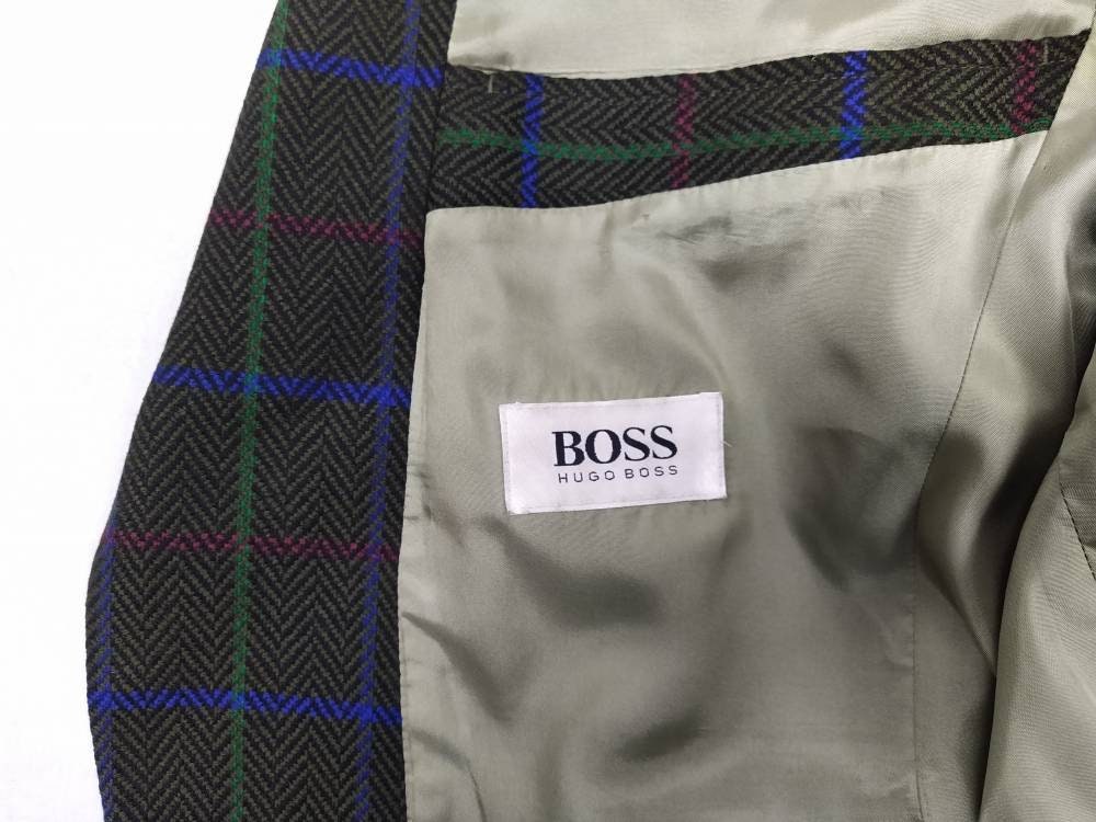 HOGO BOSS vintage 90s green black herringbone wool cashmere sport jacket