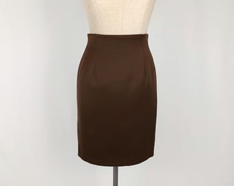 EMMANUELLE KHANH vintage 80s brown wool high waist pencil skirt