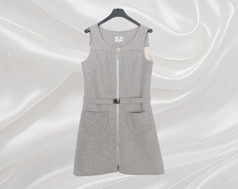 COURREGES vintage grey wool zipper front dress