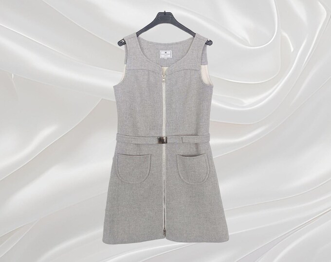 COURREGES vintage grey wool zipper front dress