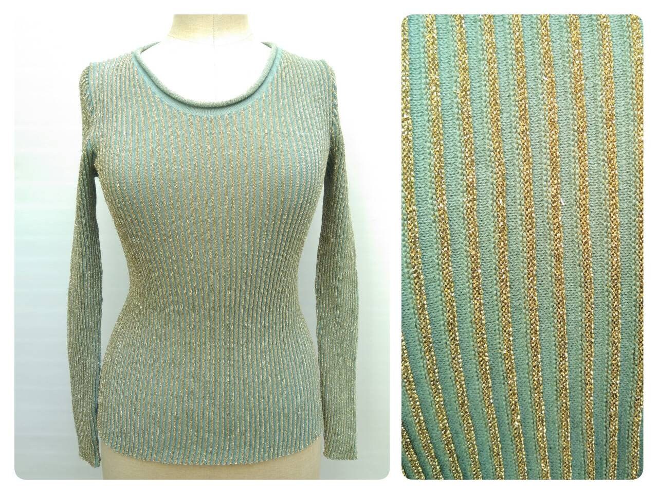 JEAN PAUL GAULTIER vintage 90s turquoise and gold lurex rib knit sweater