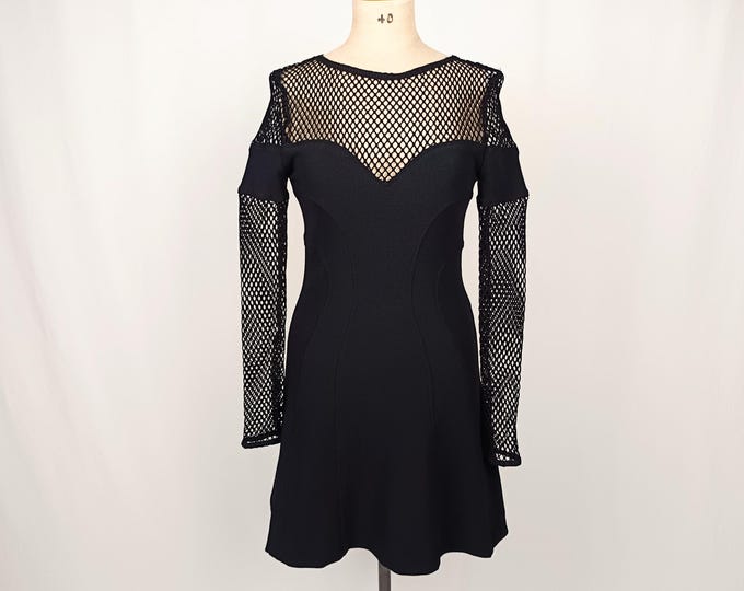 HUNZA vintage 90s black fishnet illusion dress