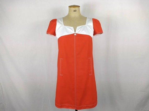 COURREGES vintage 90s orange red and white cotton