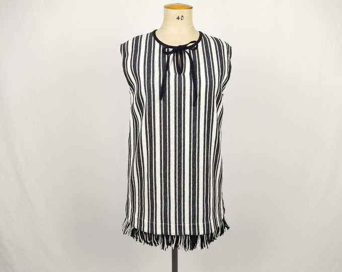 BAUM UND PFERDGARTEN pre-owned Aralda black ecru striped fringe hem dress / tunic