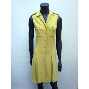MOSCHINO COUTURE vintage 90s yellow crepe fitted button up dress