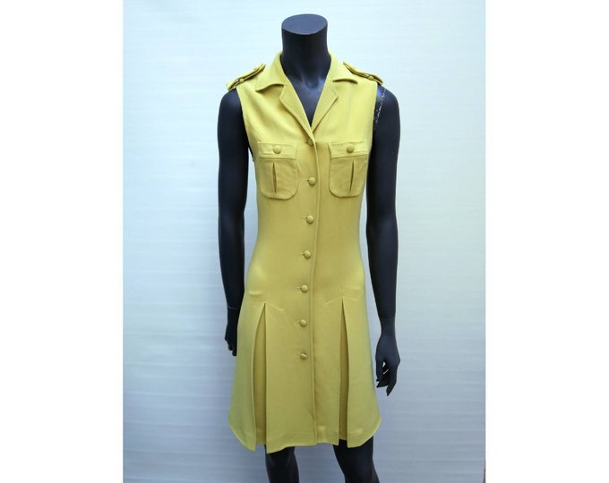 MOSCHINO COUTURE vintage 90s yellow crepe fitted button up dress