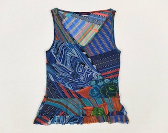 KENZO JEANS vintage 90s multi print mesh tank top