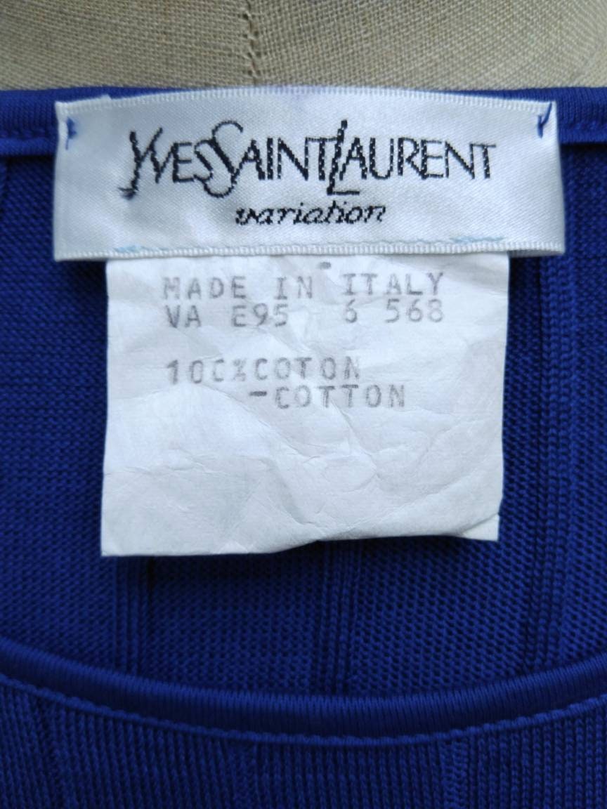 YVES SAINT LAURENT vintage 80s ultramarine blue cotton knit top with ...