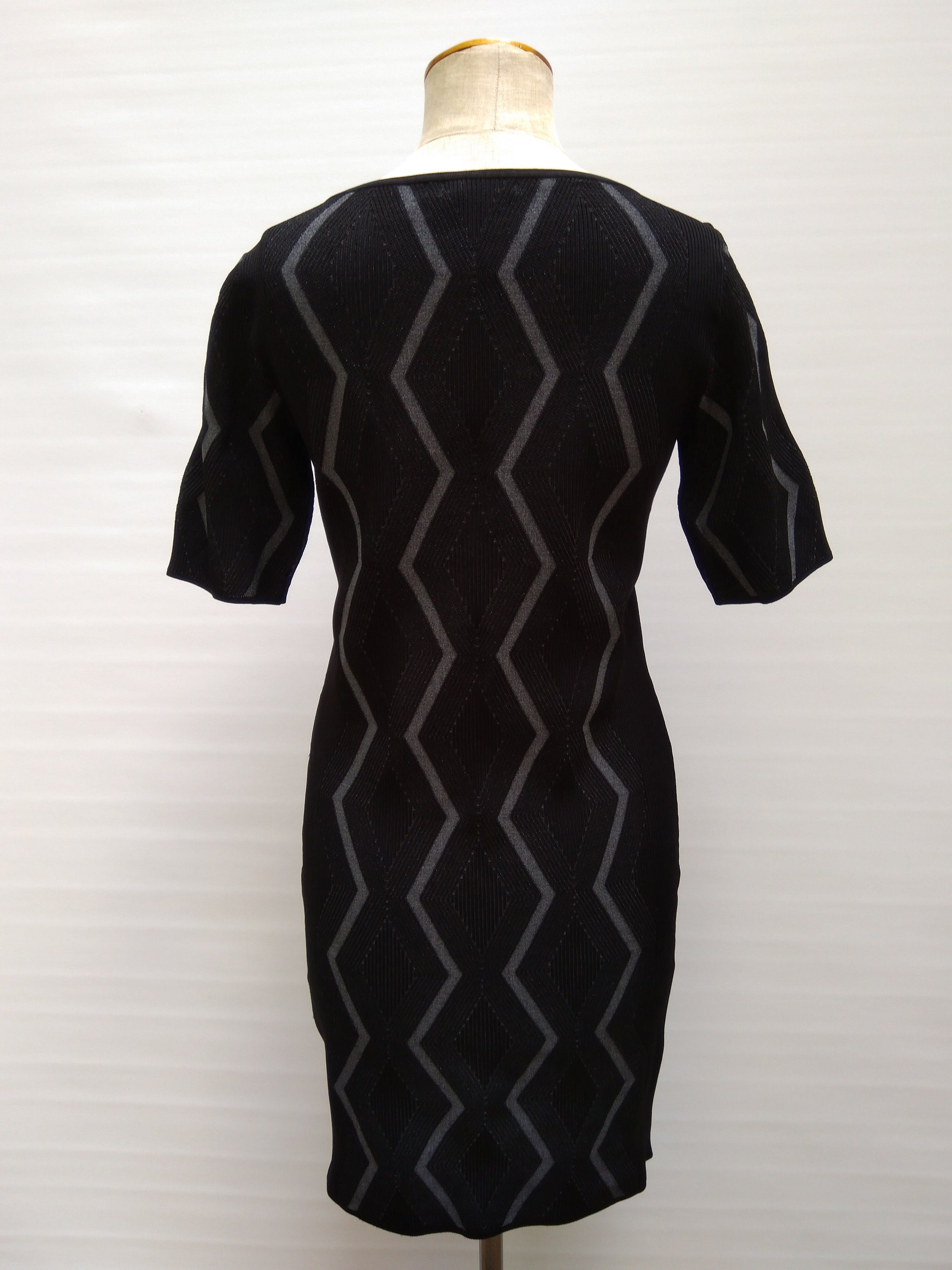 KAREN MILLEN pre-owned black and grey geometric pattern rib knit dress