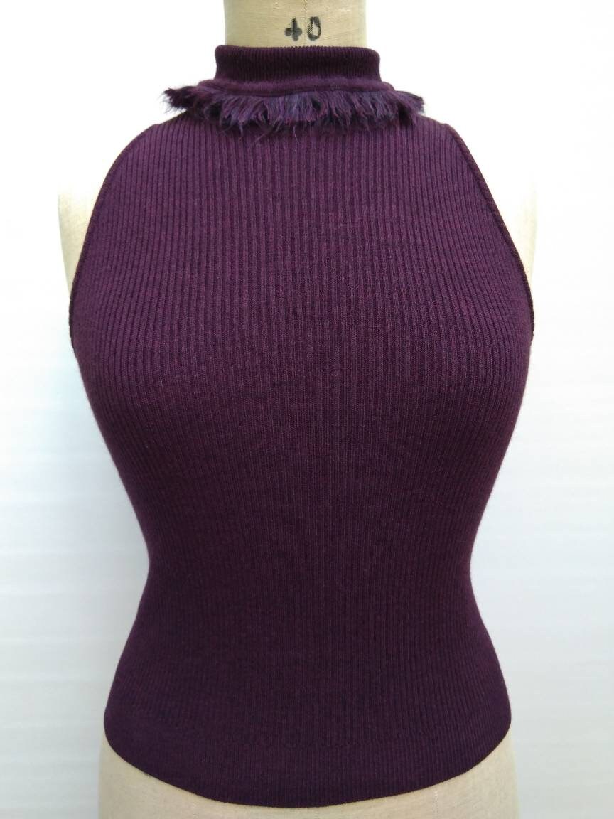 JOHN GALLIANO vintage eggplant rib knit turtleneck tank top