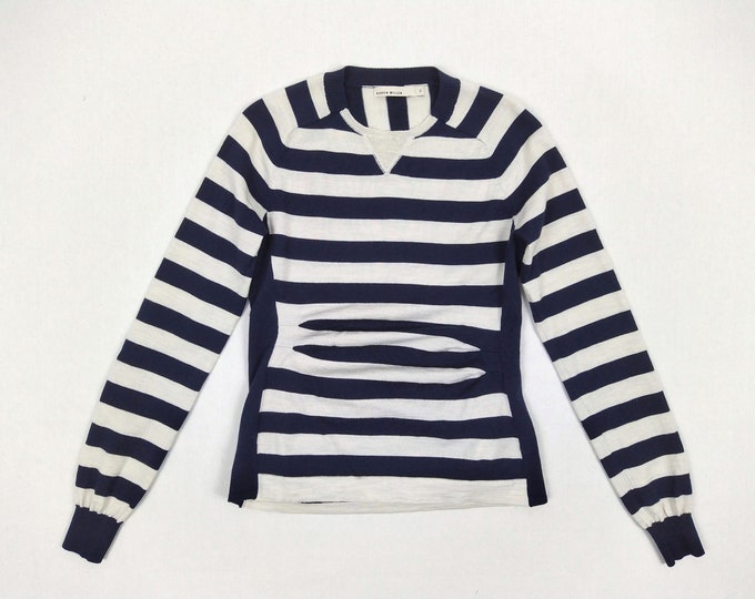 KAREN MILLEN pre-owned navy/ecru striped gathered wool sweater