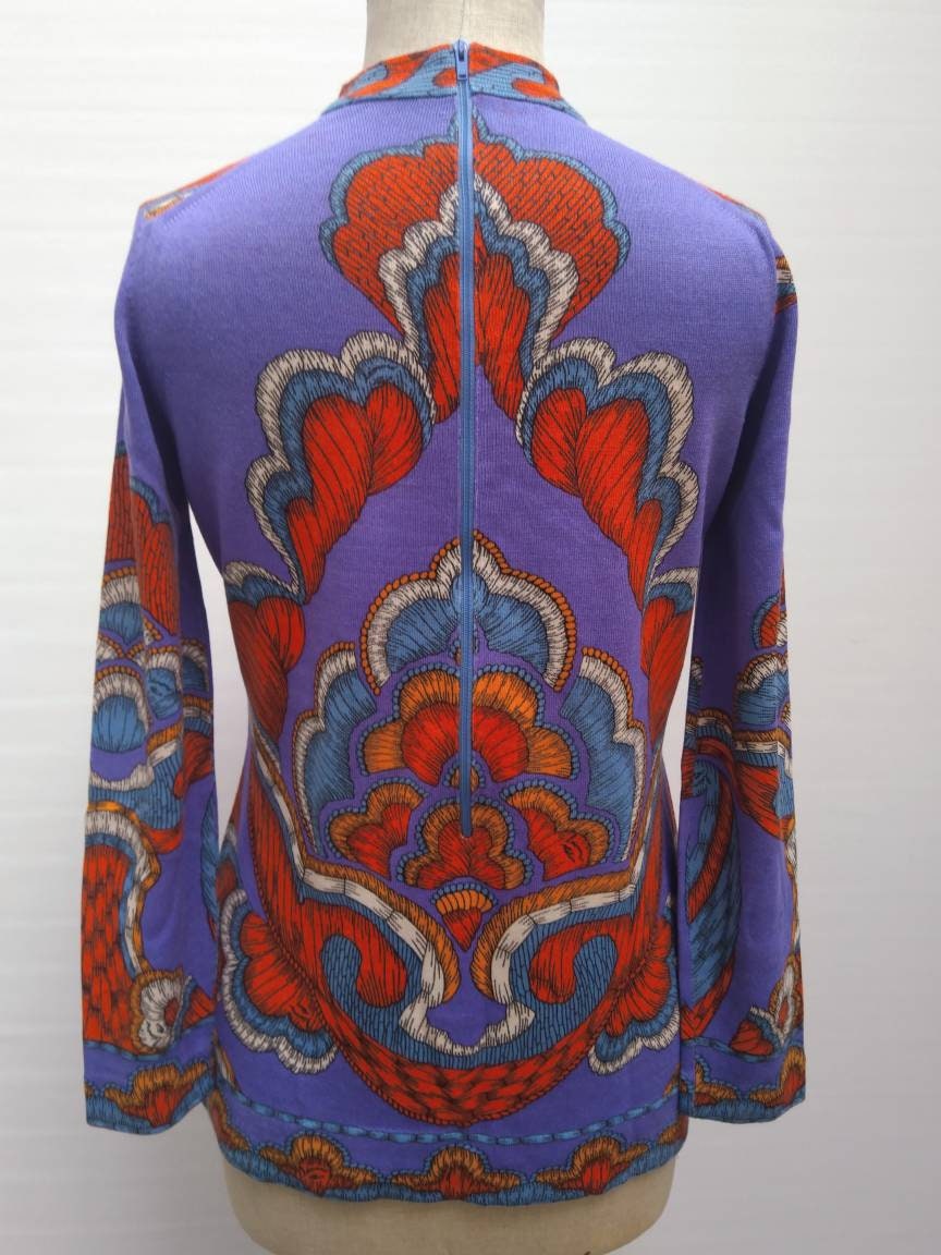 LEONARD PARIS vintage 70s vibrant print wool blend jersey sweater top