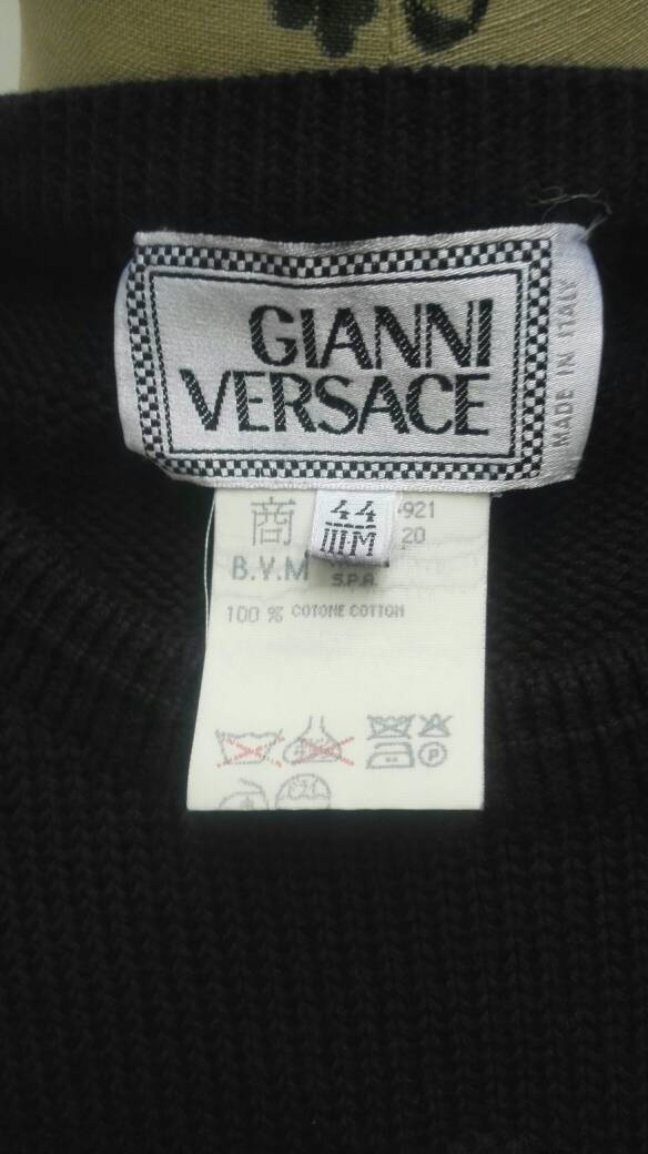 GIANNI VERSACE vintage 80s navy hole knit oversized sweater