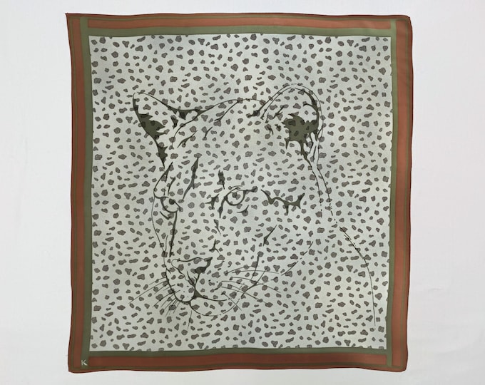KRIZIA vintage green brown leopard print silk square scarf