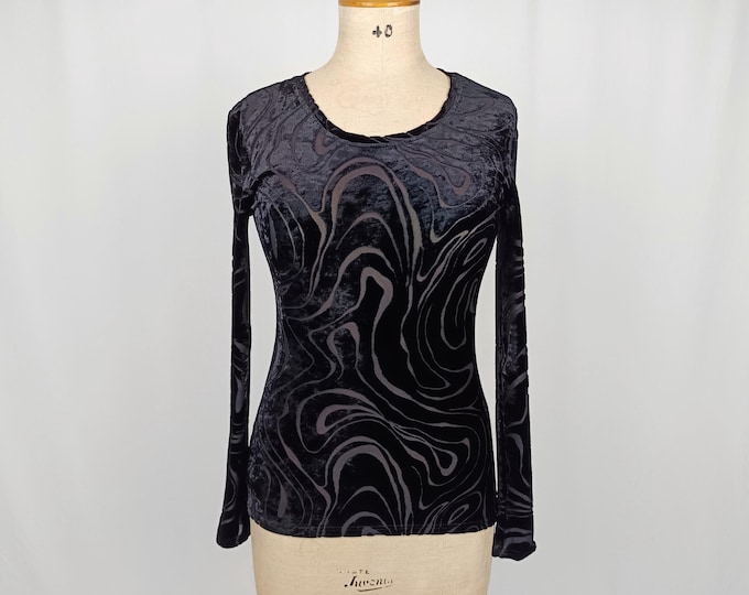 ETINCELLE vintage 90s black devore velvet long sleeve top
