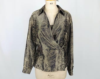 ESCADA MARGARETHA LEY vintage 90s gold lame silk blouse and top set