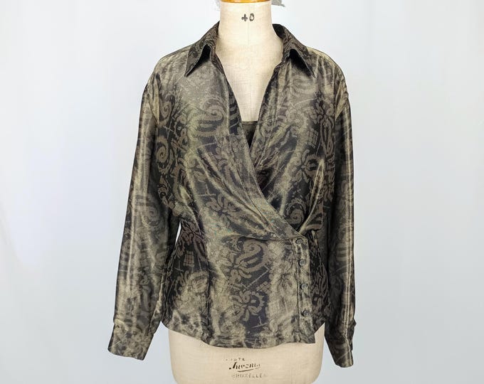 ESCADA MARGARETHA LEY vintage 90s gold lame silk blouse and top set