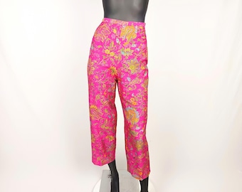 KENZO vintage 80s hot pink floral silk dupioni pants