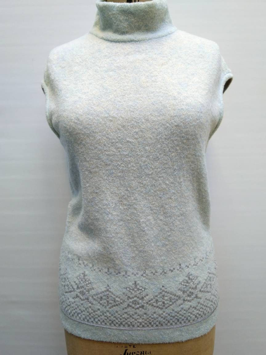 ESCADA vintage 90s ice blue and silver wool blend sleeveless turtleneck ...