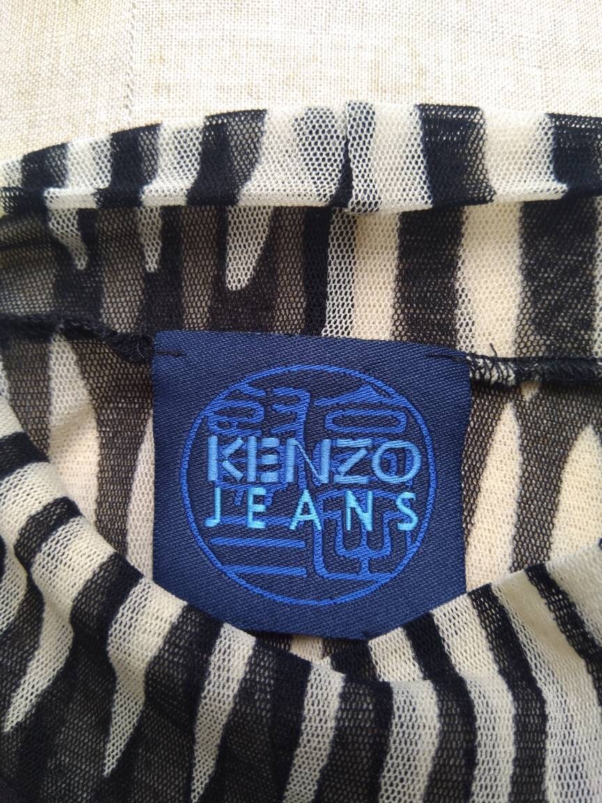 KENZO JEANS vintage 90s cream and black sheer mesh top with embroidery