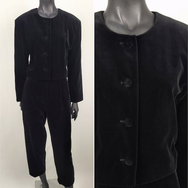 MARC CAIN vintage 80s black velvet pantsuit