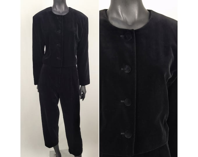 MARC CAIN vintage 80s black velvet pantsuit