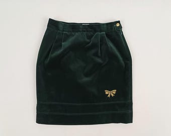 MOSCHINO vintage embroidered emerald green velvet skirt