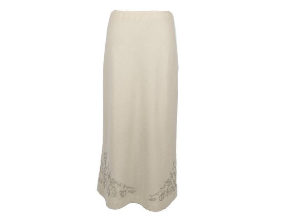 LAURA ASHLEY vintage ecru bias cut wool maxi skirt