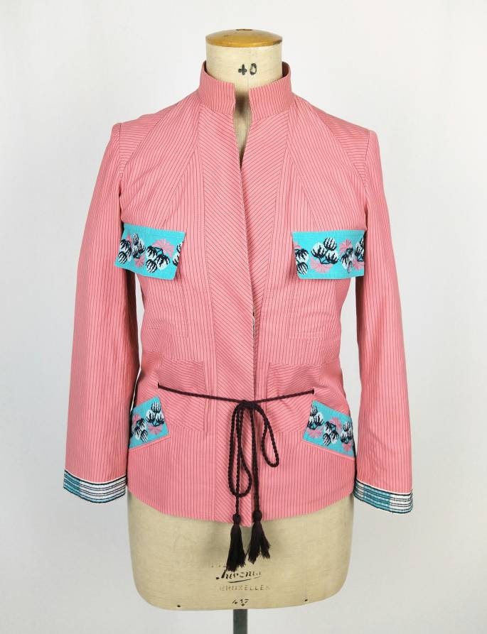 KENZO Vintage Salmon Pink Cotton Jacket With Drawstring Belt KENZO Vintage Salmon Pink Cotton Jacket With Drawstring Belt