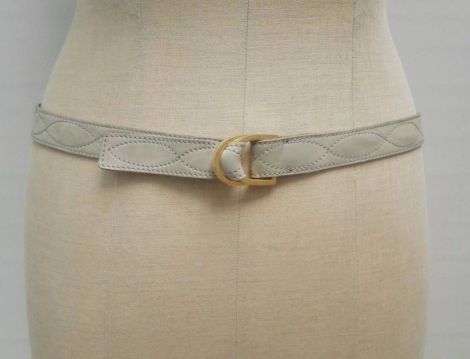 YVES SAINT LAURENT vintage pale grey-blue stitched nubuck belt