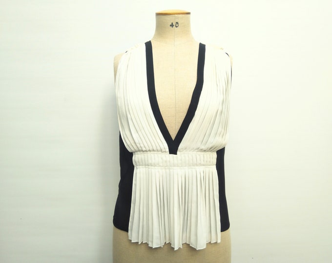 VANESSA BRUNO pre-owned black and ivory silk chiffon pleated top