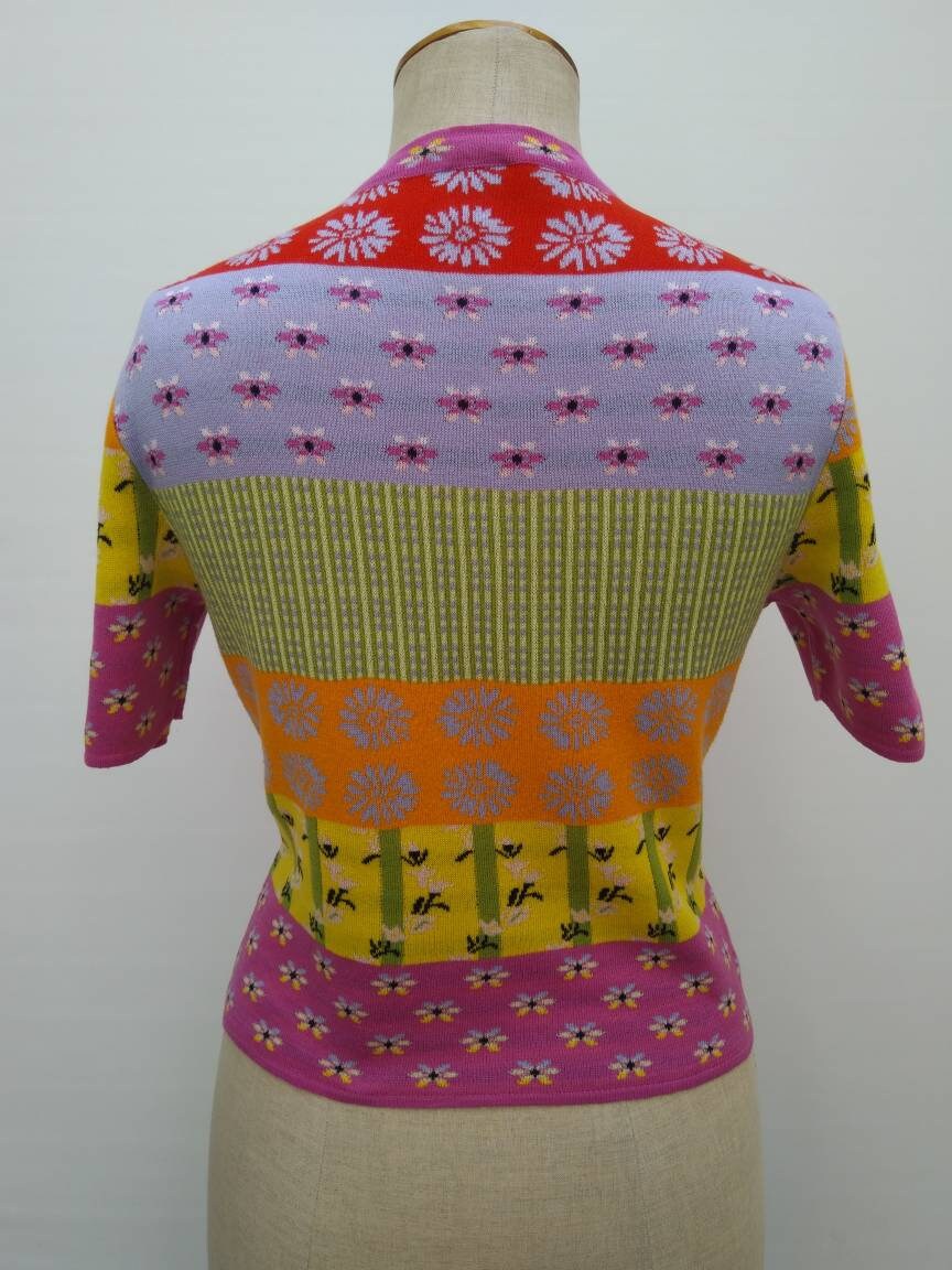 KENZO PARIS vintage 90s multi floral v-neck cotton knit top