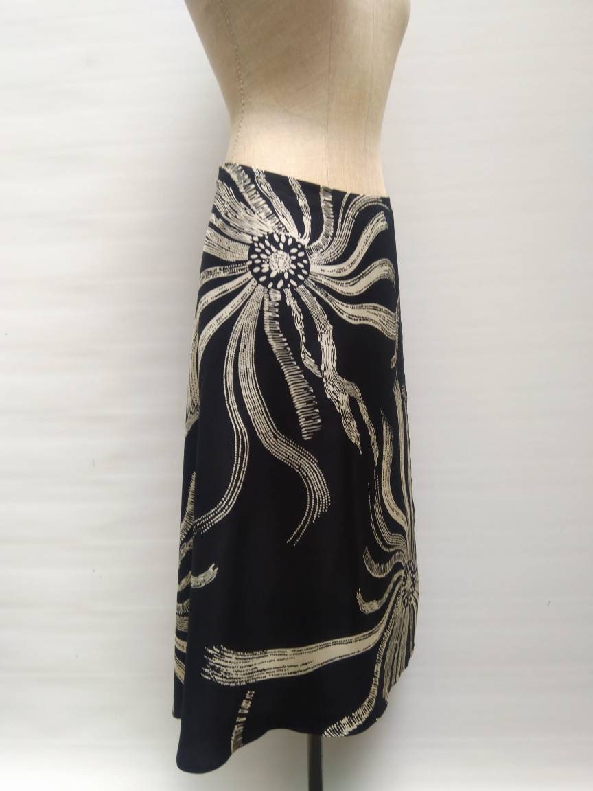 MAX MARA vintage 90s black and ivory silk asymmetrical wrap skirt