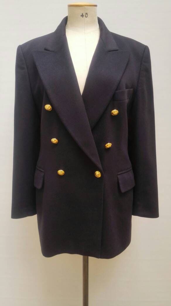 ESCADA MARGARETHA LEY vintage 80s double breasted navy cashmere blazer ...
