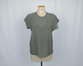 ESCADA MARGARETHA LEY 80s vintage khaki green silk blouse