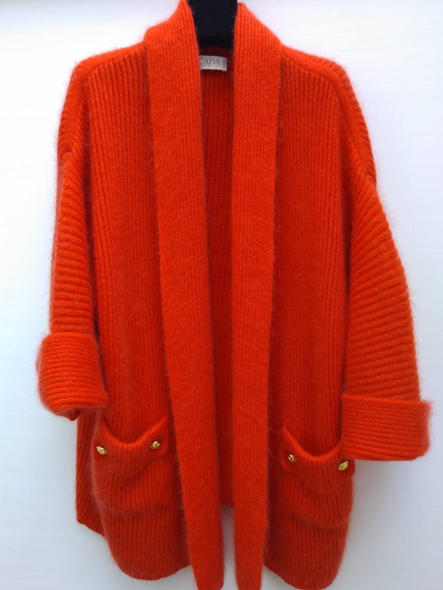 ESCADA MARGARETHA LEY vintage 80s red mohair wool knit sweater coat