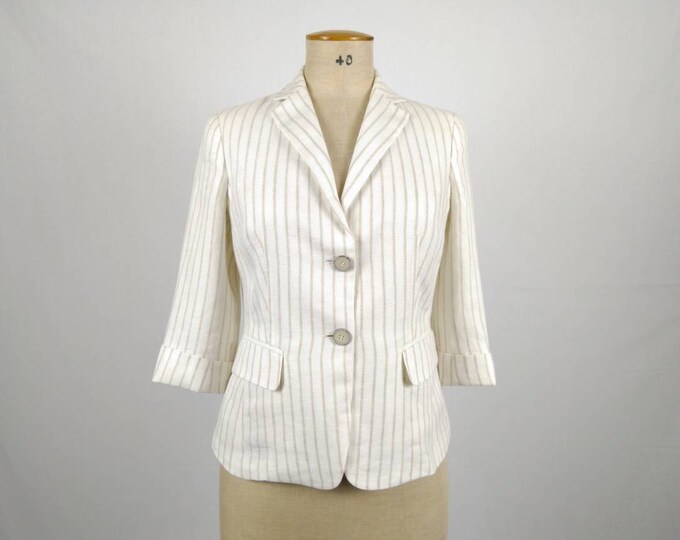 MAX MARA vintage ivory and beige striped linen blazer