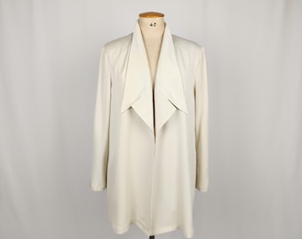 KARL LAGERFELD vintage 90s ivory silver lame open front longline swing blazer