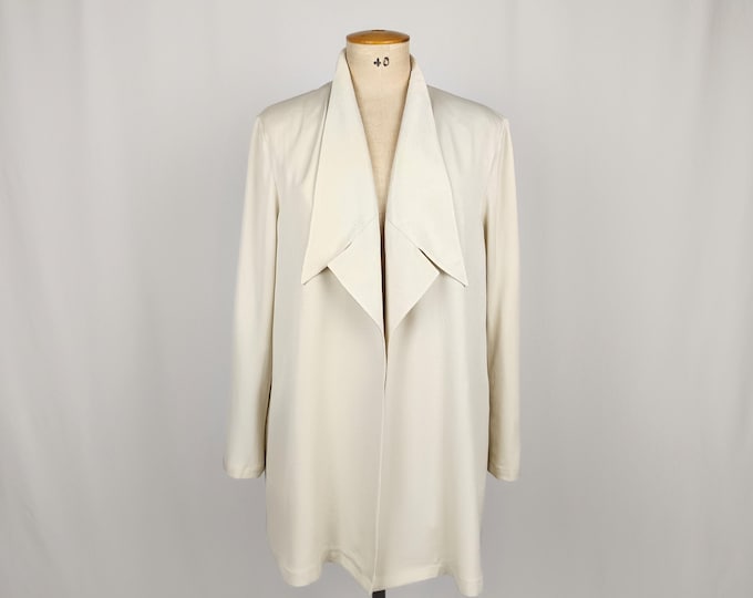 KARL LAGERFELD vintage 90s ivory silver lame open front longline swing blazer