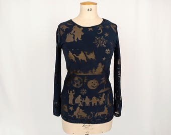 MOSCHINO JEANS vintage 90s semi sheer devore long sleeve top tee