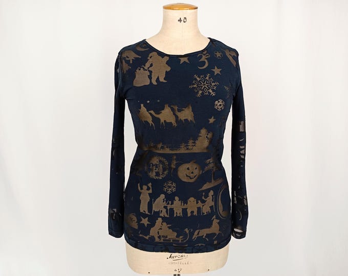 MOSCHINO JEANS vintage 90s semi sheer devore long sleeve top tee