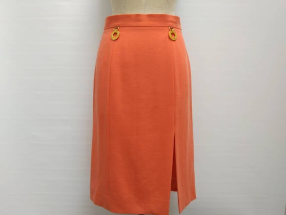 CELINE vintage 80s salmon wool pencil skirt